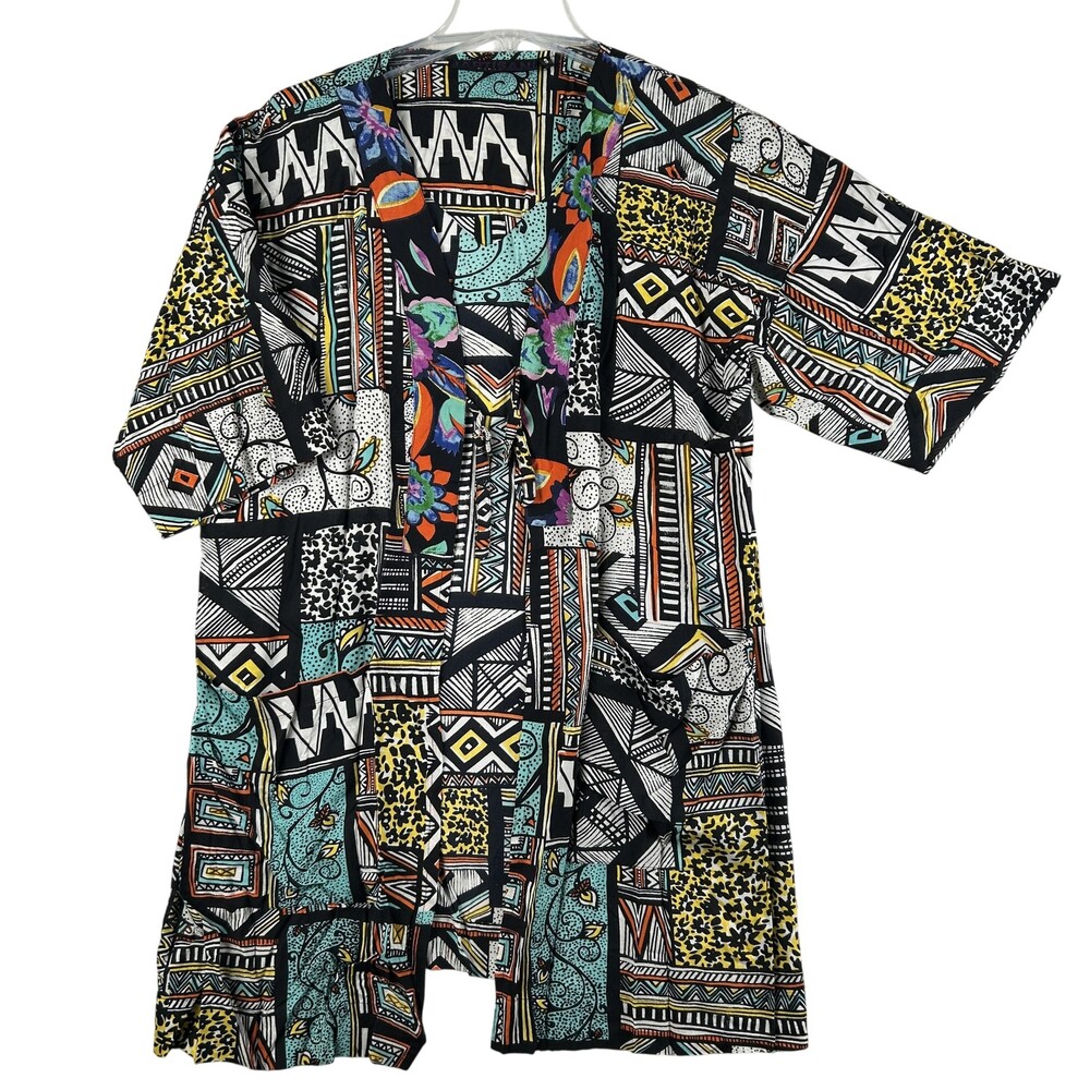 Vintage Kimono Womens Small Artisan KikiSol Tie Front Geometric Boho Patchwork